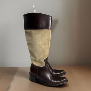 Coach Olivia Riding Boots Tan Suede Brown Leather 6 B Stacked Heel‎